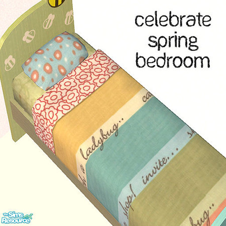 Sims 2 — Celebrate Spring Bedroom - Bedding by agaliha5 — This bedroom is a recolor of NoFrills Honeybee Sets. You must