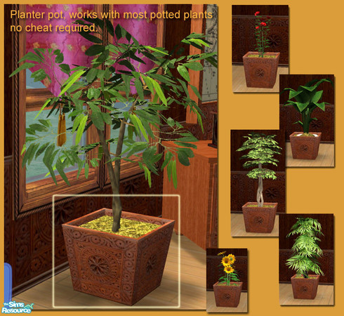 Sims 2 — Indian Inspired Study - Planter Pot MESH by Simaddict99 — hand carved wooden planter. Can be used with most