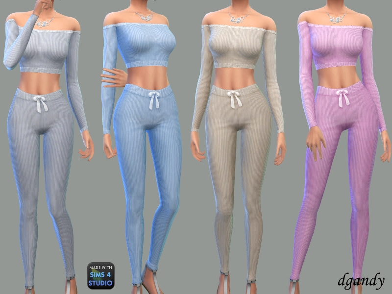 Sims 4 — Ribbed Knit Lounge Set by Dgandy — An off the shoulder top with legging style pants in a ribbed knit fabric.