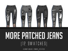 Sims 4 — More Patched Jeans by zombie_potatoes — Another set of 12 jeans with various patches and rips. Enjoy!