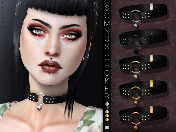 Sims 4 — Somnus Choker - All (Bell + Studs) by Pralinesims — Choker in 10 colors.