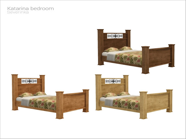 Sims 4 — [Katarina bedroom] - bed double Y FIX by Severinka_ — Double bed with yellow tones bedclothes From the set