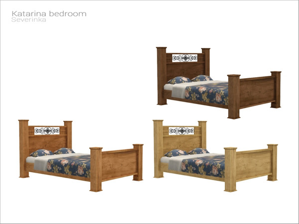 Sims 4 — [Katarina bedroom] - bed double G FIX by Severinka_ — Double bed with gray-blue tones bedclothes From the set