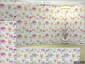 Sims 4 — Happy Birds by Marinoco — The wallpaper contains 5 colors. Cute birds dancing and sleeping on this wallpaper