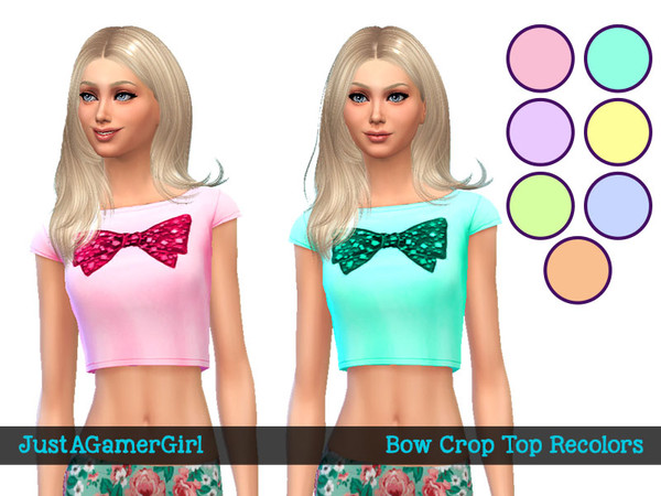 Sims 4 — Bow Crop Top Recolors v1 by JustAGamerGirl25 — - Base Game Recolor - 7 Swatches - Please don't re-edit, reupload
