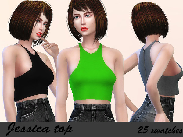 Sims 4 — Sharareh: Jessica top by Sharareh — New mesh for all lods 25 swatches HQ compatible For female (teen to elder)