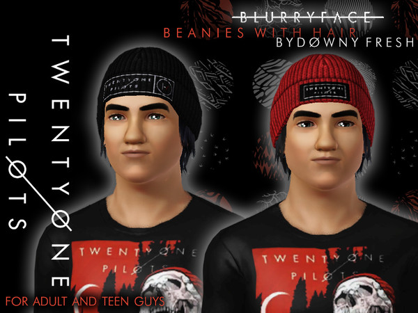 Sims 3 — Twenty One Pilots Blurryface Beanies [W/Hair] for Guys by Downy Fresh — Twenty One Pilots Blurryface beanies,