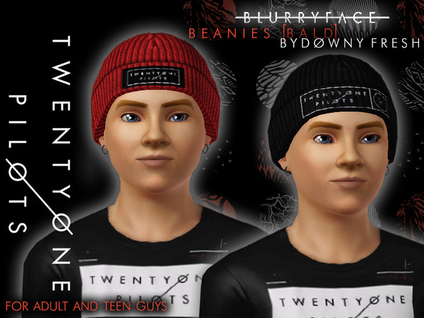 Sims 3 — Twenty One Pilots Blurryface Beanies [Bald] for Guys by Downy Fresh — Twenty One Pilots Blurryface beanies, two