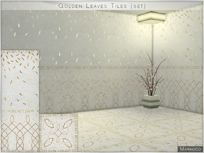 Sims 4 — Golden Leaves Tiles (set) by Marinoco — Tiles with golden leaves, ornaments and beige mosaic contains 1 wall + 1