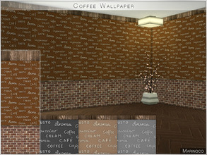 Sims 4 — Coffee Wallpaper by Marinoco — Coffee wall contains 4 colors. This cafe themed wall with bricks and wood planks