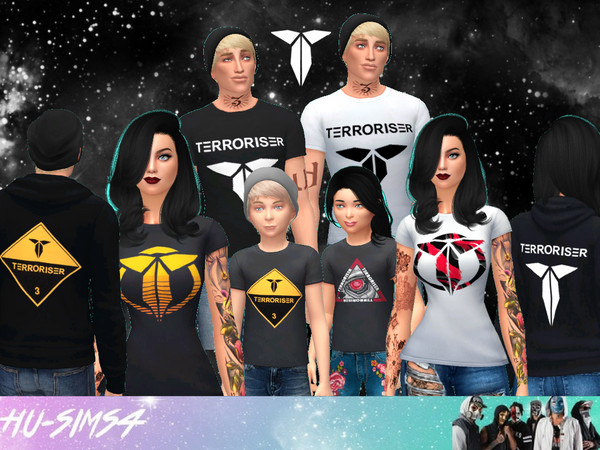 Sims 4 — The Gaming Terroriser Merch by hu-sims4 — 2 different Gaming Terroriser Hoodies and 6 different t-shirt designs