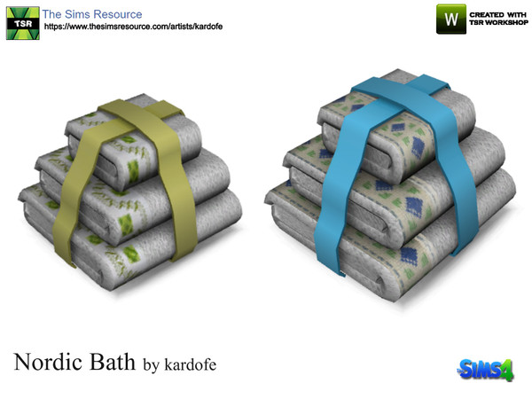 Sims 4 — kardofe_Nordic Bath_ Towels by kardofe — Set of very fluffy towels, joined by a ribbon, in two color options