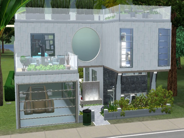 Sims 3 — Relisque by Celophan3 — Futuristic garden home. 1 Bedroom, 1 Bath. Basement pool/bar entertainment space. 