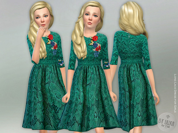 Sims 4 — Long Lace Dress for Girls NEEDS Holiday Celebration (origin) by lillka — Long Lace Dress for Girls New item /