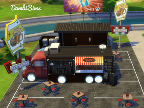 Sims 4 — Food Truck Restaurant by dambisims — This build is a food truck restaurant placed in a parking lot. There's a