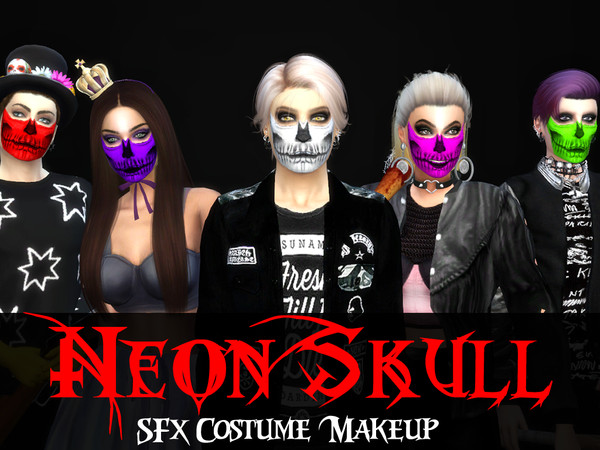 Sims 4 — Neon Skull SFX Makeup by KareemZiSims2 — Give your sims a flashy skull face for this Halloween! It comes in 10