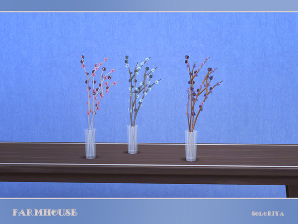 Sims 4 — Farmhouse Branch by soloriya — Branch wih tiny flowers in a glass. Part of Farmhouse set. 3 color variations.