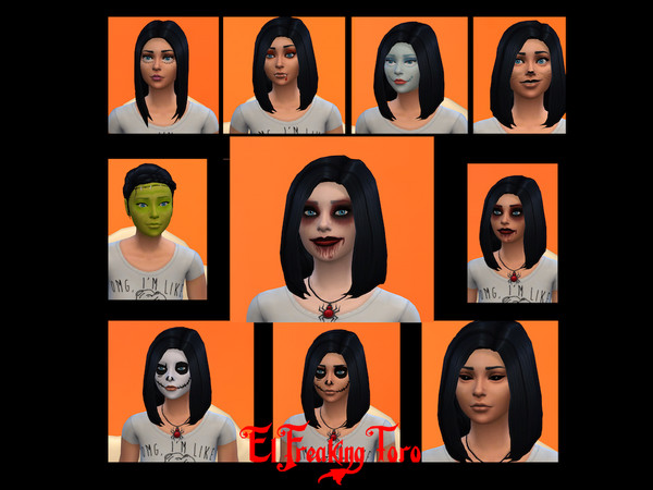 Sims 4 — Halloween Facepaint by elfreakingtoro — HALLOWEEN MAKEUP WITCHES! base game mesh 10 different swatches/designs