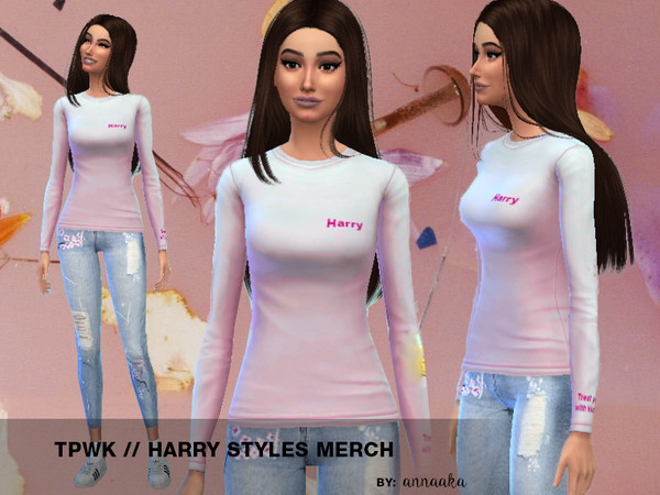 Sims 4 — TPWK // Harry Styles Merch Sweatshirt by AnnaAka — On right sleeve is written; treat people with kindness Harry