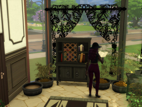 Sims 4 — Black Lace Curtains by BermudaEyes — Size: 3 units wide Color: Black and transparent