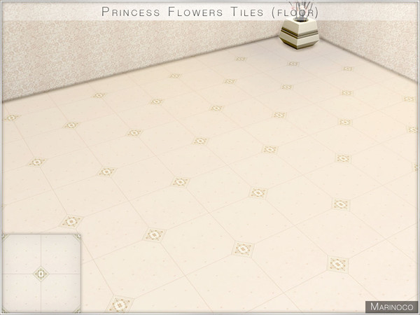 Sims 4 — Princess Flowers Tiles (floor) by Marinoco — Contains 1 color. Tender flowers, dots and ornaments with shiny