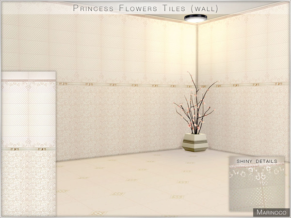 Sims 4 — Princess Flowers Tiles (wall) by Marinoco — Contains 1 color. Tender flowers, dots and ornaments with shiny