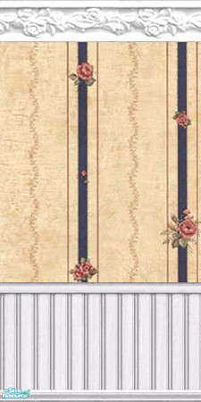 Sims 2 — A Rose Is A Rose - Individual Item by okadoka — Blue Stripes on Beige Background with Delicate Roses Scattered
