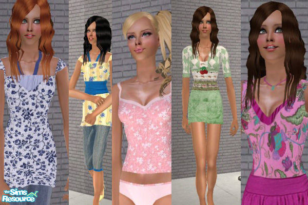Sims 2 — Blossom Set  by TSR Archive — 4 everyday outfit and one undie for your sims.. Serasims is cloesed so you can get