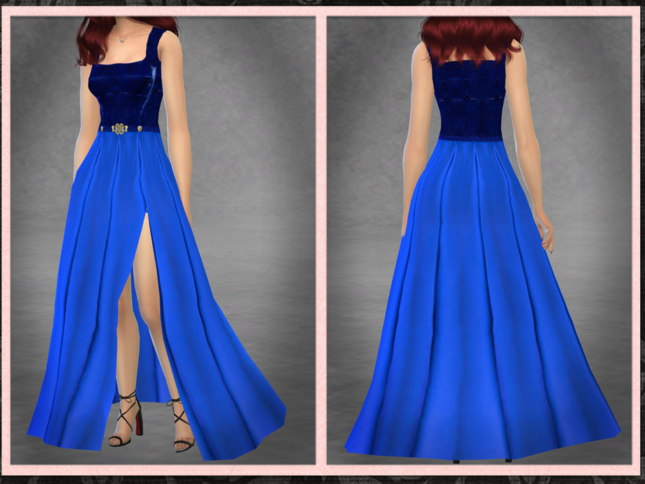 The Sims Resource - Velvet and Satin Long Dress with Slit