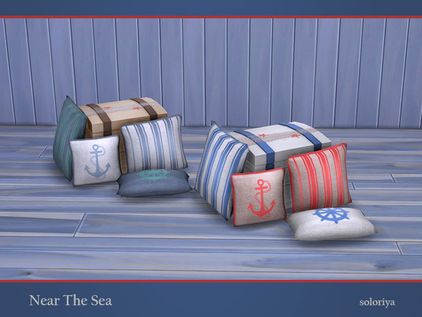 Sims 4 — Near The Sea Pillows and Chest by soloriya — Four pillows and a chest in one mesh. Part of Near the Sea set. 2