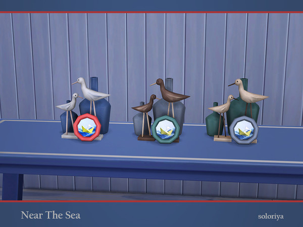 Sims 4 — Near The Sea Birds and Vases by soloriya — Two birds, two vases and a small painting in one mesh. Part of Near