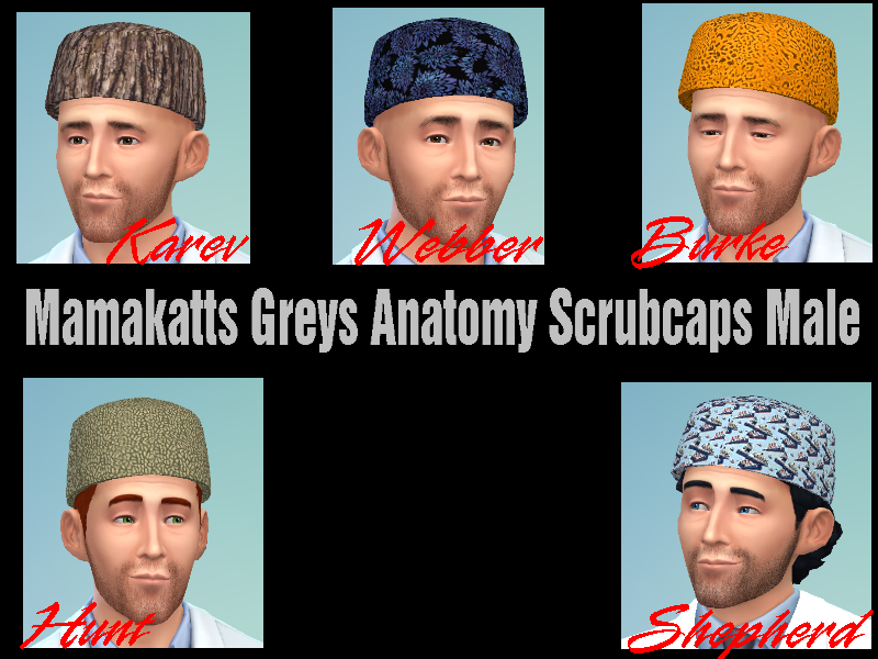The Sims Resource - Mama Katt's Greys Anatomy Scrubcaps Male - Get to Work