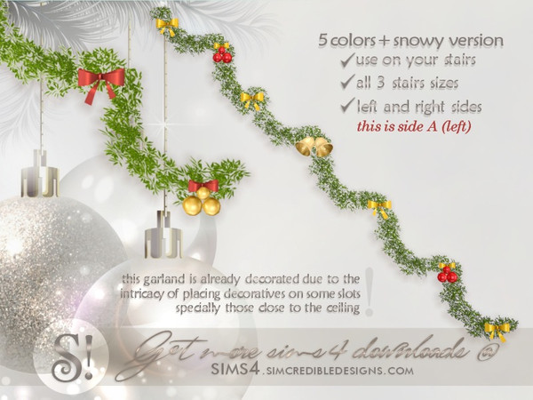 Sims 4 — Happy Holidays - Stairs Garland tall wall - left by SIMcredible! — by SIMcredibledesigns.com available at TSR 2