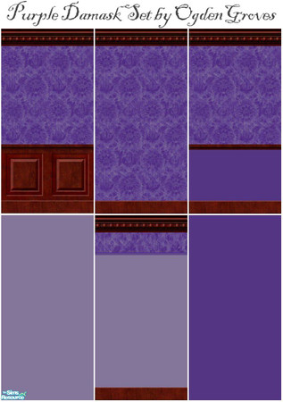 Sims 2 — Victorian Purple Damask Wallpaper Set by OgdenGroves — Victorian Purple Damask, perfect for dark and dreary