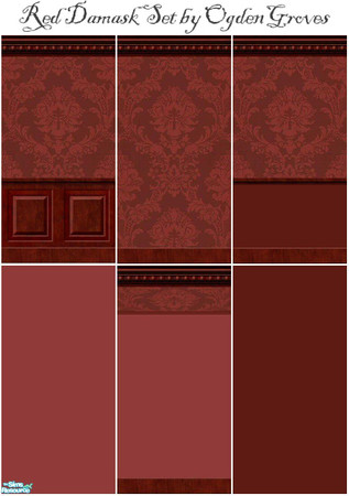 Sims 2 — Victorian Red Damask Wallpaper Set by OgdenGroves — Victorian Red Damask, perfect for dark and dreary settings.