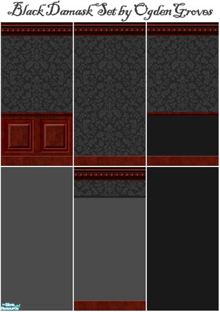 Sims 2 — Victorian Black Damask Wallpaper Set by OgdenGroves — Victorian Black Damask, perfect for dark and dreary