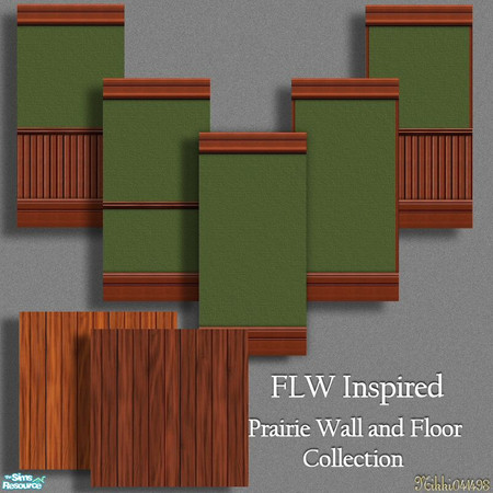 Sims 2 — FLW Prairie Wall and Floor Set by Nikki041498 — Rich redwood and textured stucco walls and redwood floors for
