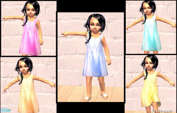 Sims 2 — DotDresses by Recomecar — A cute set of five dotted toddler dresses, featuring white shoes and a buttoned top.