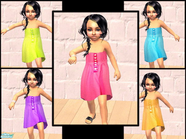 Sims 2 — ButtonDresses  by Recomecar — A cute set for your toddlers, availaible in five colours, featuring a buttoned