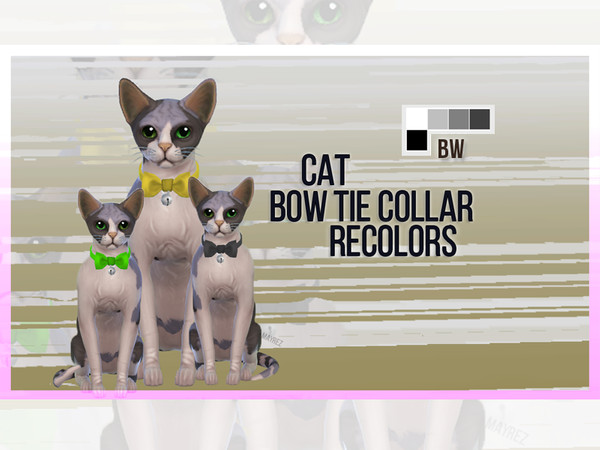 Sims 4 — Cat Bowtie Collar Recolor BW by mayrez — This is the Cats and Dogs bowtie collar for cats recolored. Pick and