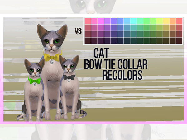 Sims 4 — Cat Bowtie Collar Recolor V3 by mayrez — This is the Cats and Dogs bowtie collar for cats recolored. Pick and