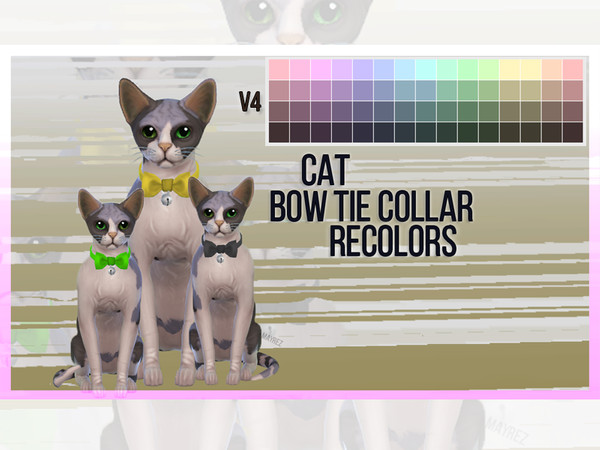 Sims 4 — Cat Bowtie Collar Recolor V4 by mayrez — This is the Cats and Dogs bowtie collar for cats recolored. Pick and