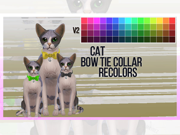 Sims 4 — Cat Bowtie Collar Recolor V2 by mayrez — This is the Cats and Dogs bowtie collar for cats recolored. Pick and