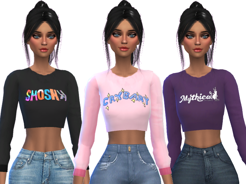 The Sims Resource - Tumblr Themed Crop Tops Pack Two - Mesh Needed