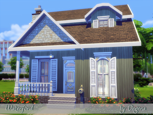 Sims 4 — Waterford Cottage by Degera — Full of bold, cheerful colors, this cottage is perfect for a small family. Three