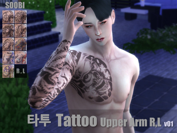 Sims 4 — Tattoo Upper Arm L v01 by SooBi — New color swatches Tattoo category 9 color For men only PLEASE DO NOT allow