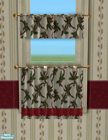 Sims 2 — Holiday Kitchen - Curtains by Riverwillows — Beautiful Holiday Kitchen featuring pine boughs, and silver, white