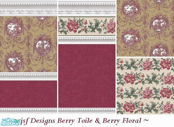 Sims 2 — jsf DesignsBerryToile&Floral by jsf —  One wall of leafy vines and berry rose colored flowers and the other