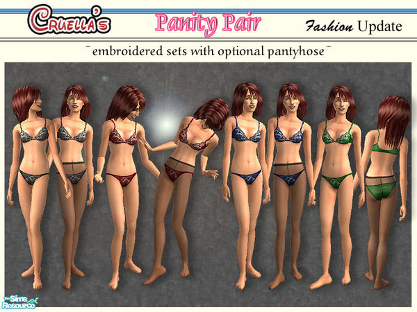 Sims 2 — am_PanityPair by Cruella — Beautiful embroidered panty sets in satiny dark colors, with or without black