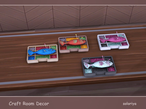 Sims 4 — Craft Room Decor Beads Organizer by soloriya — Beads organizer with a knitted fish. Part of Craft Room Decor